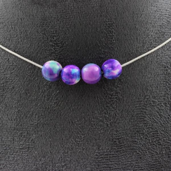 Halsband i blå lila jasper 8mm - ABIJOUX - Kette i rostfritt stål - Unisex - 45cm - Tillverkat i Frankrike