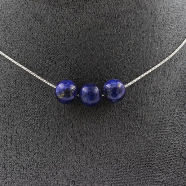 Halsband - ABIJOUX - Lapis Lazuli - 3 pärlor 8 mm - Rostfritt stål - Anpassningsbar storlek