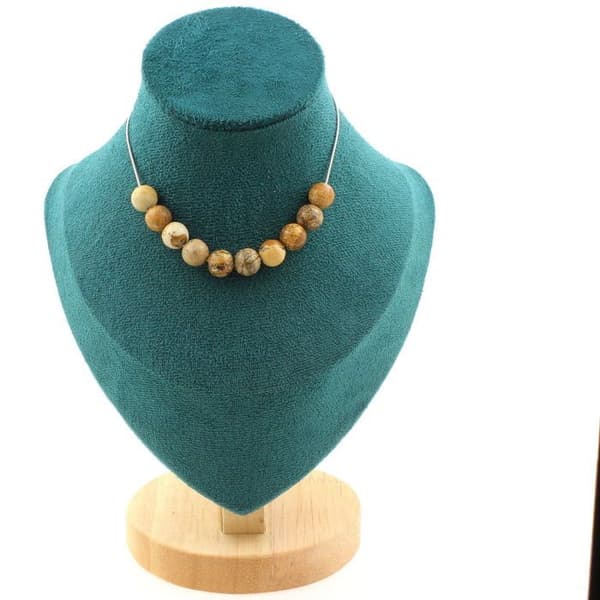 Stenar och mineraler. Halsband med 10 liggande Jaspispärlor 8 mm. Rostfri kedja Halsband för kvinnor, män. Anpassningsbar storlek