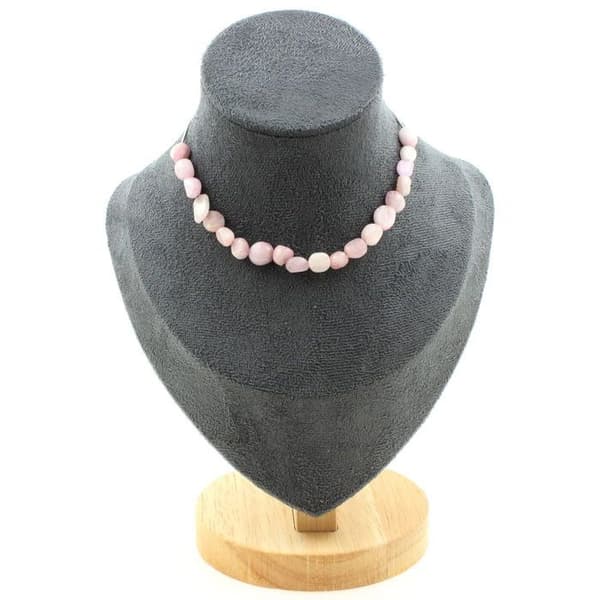 Stenar och mineraler. Halsband med 20 Kunzite-pärlor från Brasilien. Kedjehalsband i rostfritt stål för kvinnor, män. Anpassningsbar storlek.
