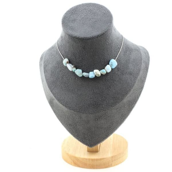 Halsband - Ett Biot - Larimar - 10 pärlor - Rostfritt stål - Längd 45 cm