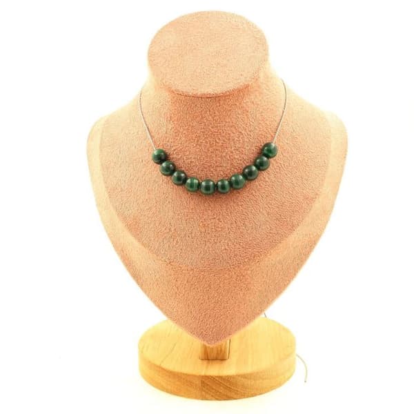 Halsband - Ett Smycke - Malakit från Kongo - 10 pärlor 8 mm - Rostfritt stål - 45 cm