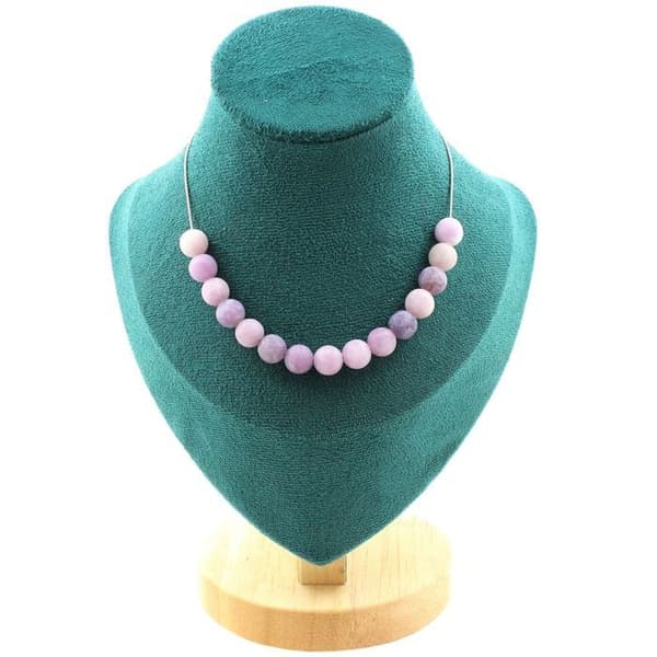 Halsband - ABIJOUX - Matt lila mica - 15 pärlor 8 mm - Rostfritt stål - 45 cm