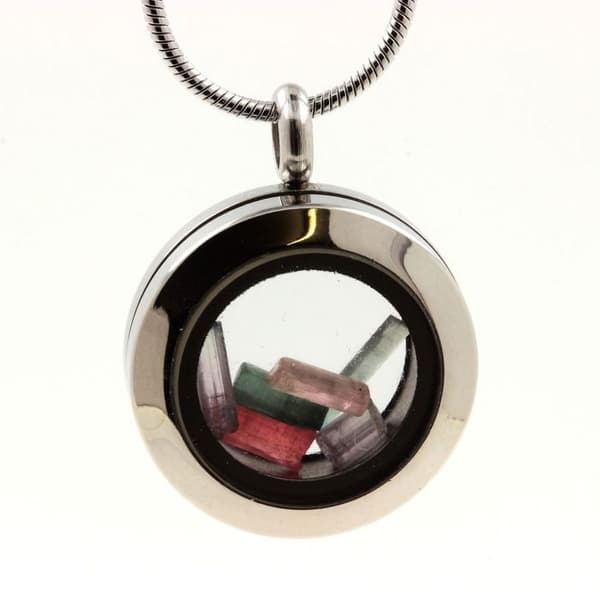 Halsband - ABIJOUX - Medaillon 30 mm - Multikolor turmalin - Rostfritt stål - Unisex