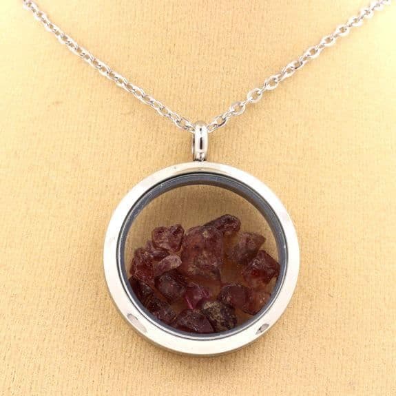 Halsband - ABIJOUX - Rå Rhodolite Granat - Pendentiv 20 mm - Rostfritt stål - Unisex