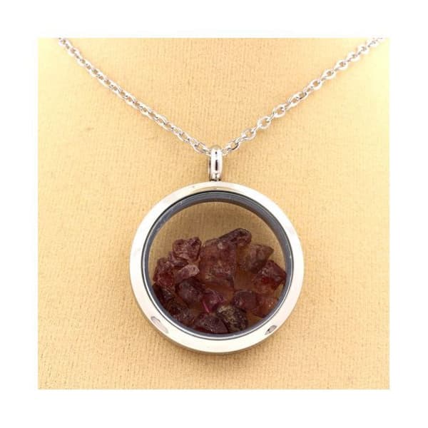 Halsband - ABIJOUX - Rå Rhodolite Granat - Pendentiv 20 mm - Rostfritt stål - Unisex