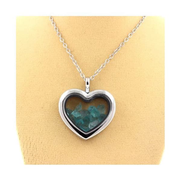 Stenar och mineraler. Raw Paraiba Apatit Halsband. Hjärta modell.