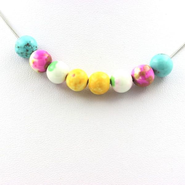 Halsband - ABIJOUX - Rosa gul jasper + Turkos + Rosa grön jasper - Rostfritt stål - Valfri längd