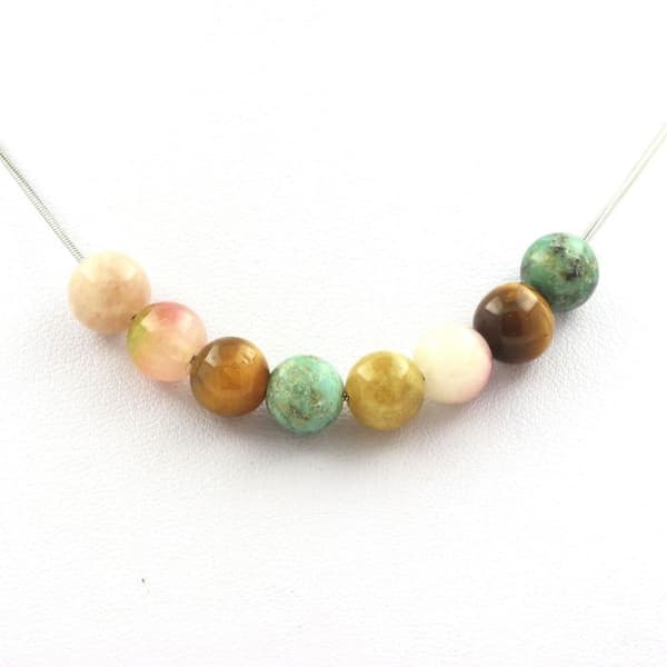 Collier - Ett smycke - Turkos från Peru - Tigeröga - Melontopas - Rostfritt stål