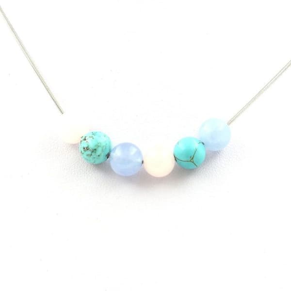 Collier - A Bijoux - Quartz rosé, Aigue-Marine, Howlite Turquoise - 8 mm - Rostfritt stål - 45 cm