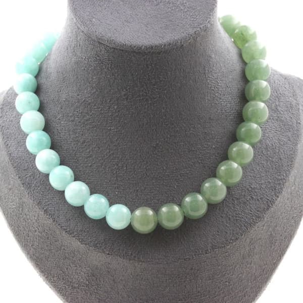 Halsband - ABIJOUX - Angelit och Aventurine - 10 mm - Rostfritt stål - Anpassningsbar längd