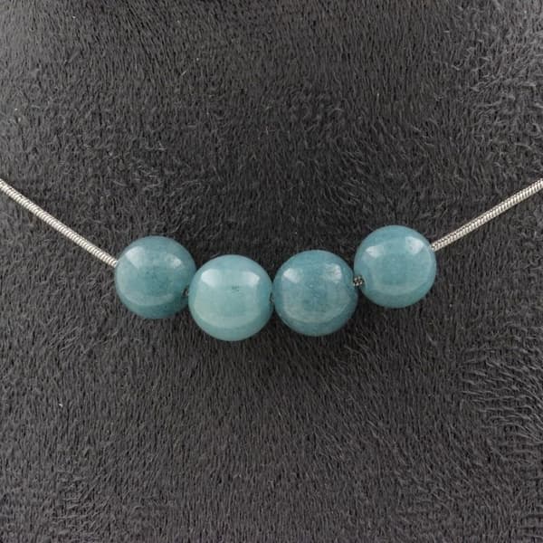 Halsband - ABIJOUX - 4 stenar Aigue-marine 8 mm - Kedja i rostfritt stål - Anpassningsbar storlek - Unisex
