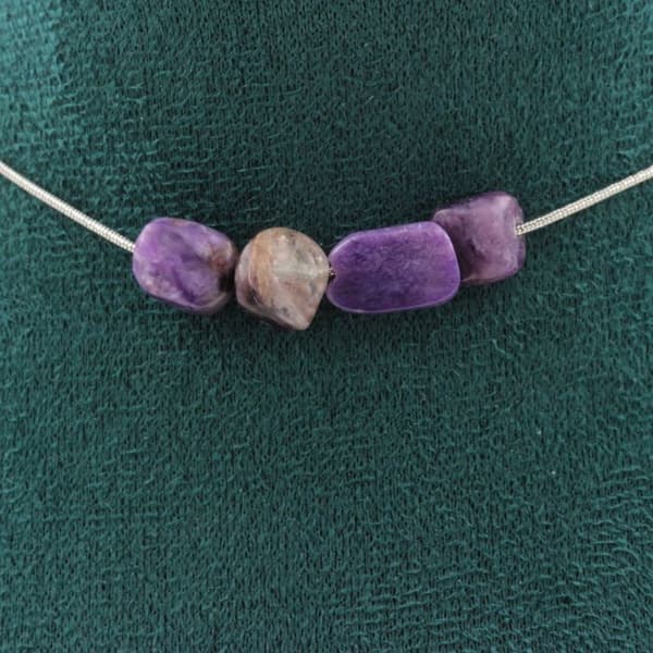Halsband - ABIJOUX - Charoit från Ryssland - 4 pärlor - Rostfritt stål - Anpassningsbar längd