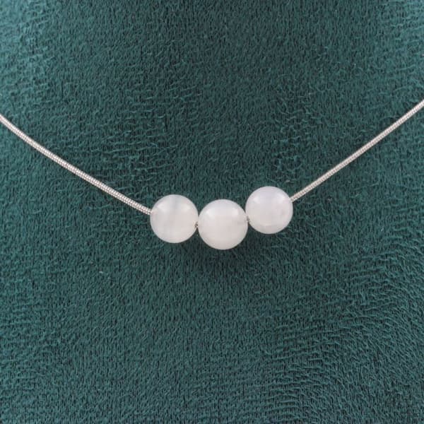 Halsband - Ett smycke - Månsten - 8 mm - Rostfritt stål - Vit silverfärgad