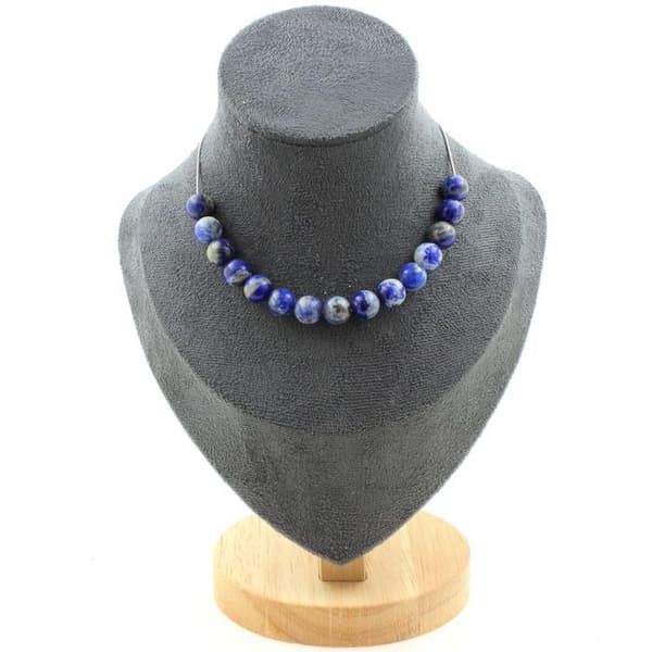 Halsband - Ett Bijoux - Lapis Lazuli - 15 pärlor 8 mm - Rostfritt stål - Längd 45 cm