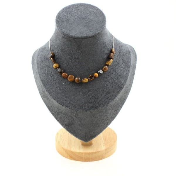 Halsband - A Bijoux - Oeil de Tigre - 15 pärlor - Rostfritt stål - Anpassningsbar längd