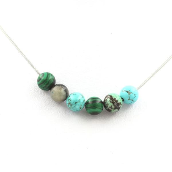 Collier - ABIJOUX - Chrysokoll från Namibia - Howlite Turkos - Malakit - Rostfritt stål