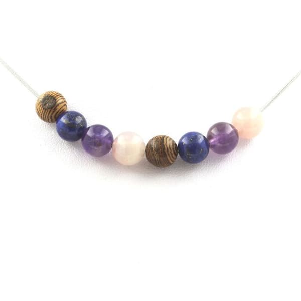 Halsband - ABIJOUX - Rosa kvarts, Ametist, Lapis Lazuli - 8 mm - Rostfritt stål - Unisex