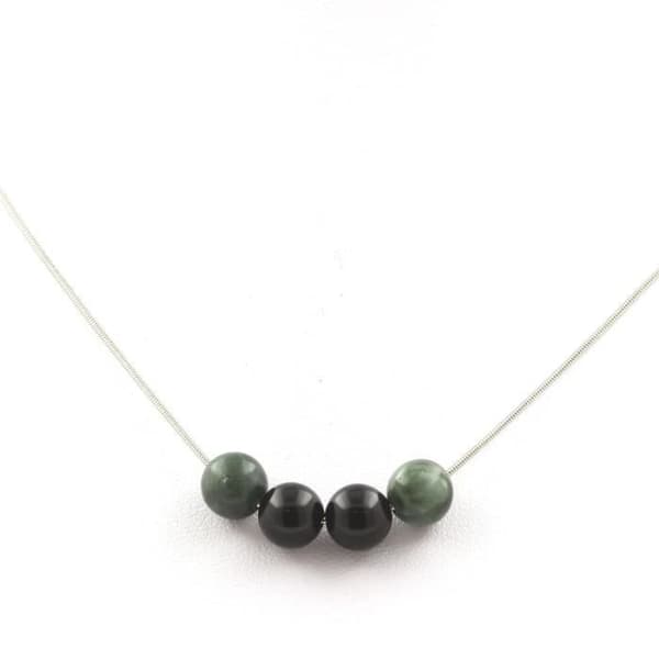 Halsband - Ett Bijoux - Svart agat och Serafinit - 8 mm - Rostfritt stål - Längd 45 cm
