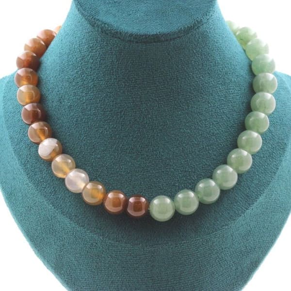 Halsband - Ett Smycke - Dröm Agat och Aventurin - 10 mm - Rostfritt stål - Anpassningsbar storlek