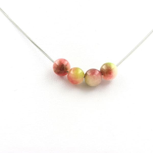 Halsband - En Bijoux - Turmalin melon d'eau - 4 pärlor - Rostfritt stål - Unisex