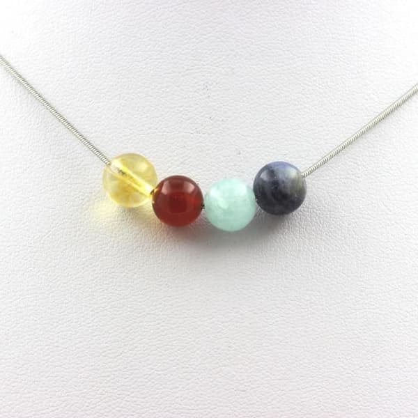 Collier perles - A Bijoux - Sodalit, Akvamarin, Röd agat, Citrin - 8 mm - Rostfritt stål - 45 cm