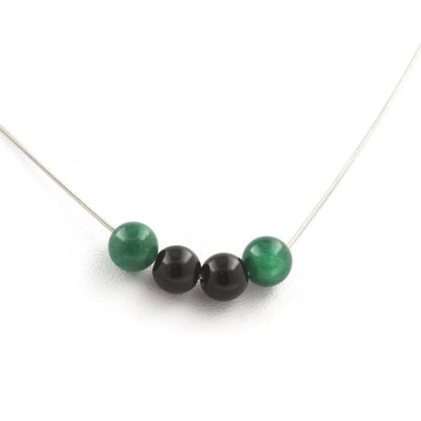 Collier - A Bijoux - Svart agat och grön mica - 8 mm - Rostfritt stål - Längd 45 cm