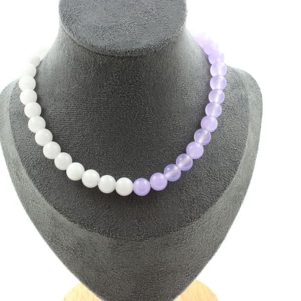 Halsband - Ett Smycke - Aigue-marine och Kalcedon - 8 mm - Rostfritt stål - Mixat