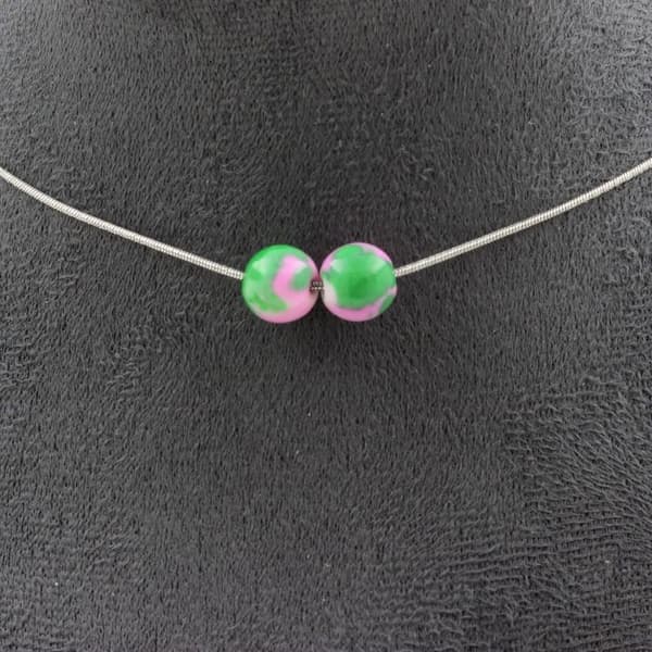 Halsband - Ett Smycke - Grön Rosenkvarts - 2 pärlor - Rostfritt stål - Anpassningsbar storlek