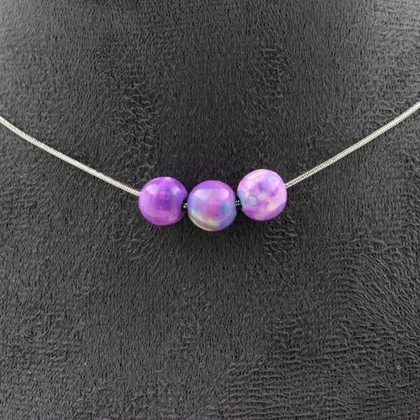 Halsband - ABIJOUX - Lila blå jaspis 8mm - Kedja i rostfritt stål 45cm - Unisex - Tillverkad i Frankrike