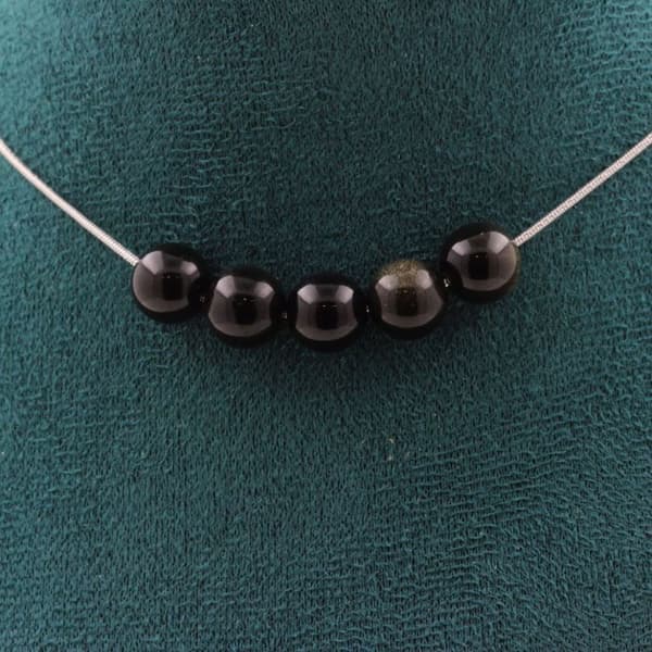Halsband - ABIJOUX - Guldobsidian 8 mm - Kedja i rostfritt stål - Kvinna - Anpassningsbar längd