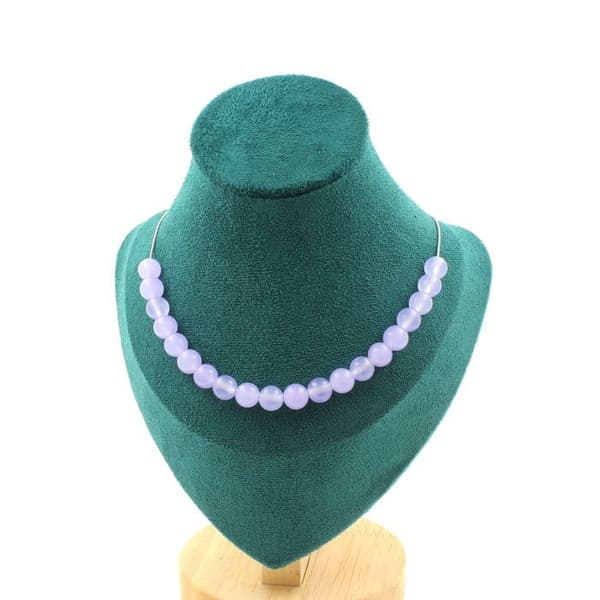 Halsband - ABIJOUX - Lavendelkalcedon - 20 pärlor 8 mm - Rostfritt stål - 45 cm