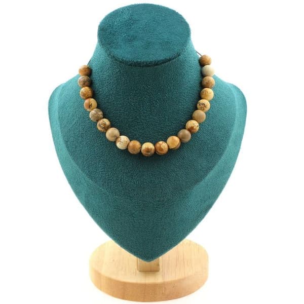 Halsband - ABIJOUX - Jaspis landskap - 20 pärlor 8 mm - Rostfritt stål - Längd 45 cm