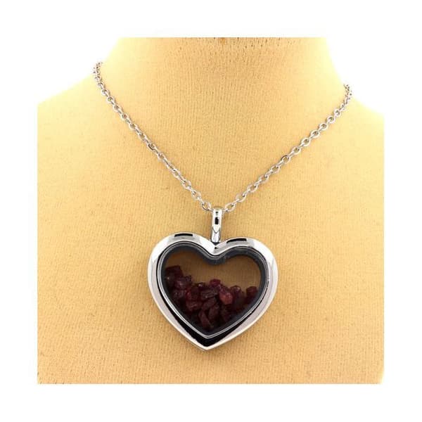 Collier - ABIJOUX - Rubis brut - Hjärta hängsmycke - Rostfritt stål - Unisex barn/vuxen
