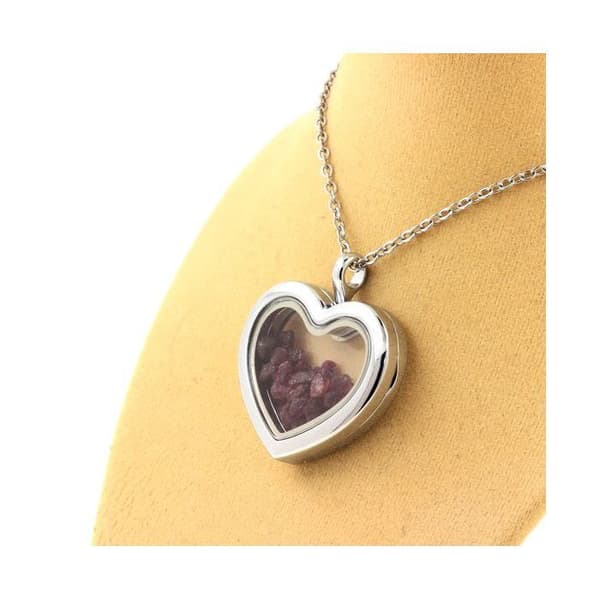 Collier - ABIJOUX - Rubis brut - Hjärta hängsmycke - Rostfritt stål - Unisex barn/vuxen