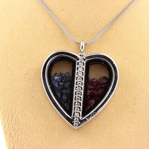 Collier - ABIJOUX - Hjärta - Rå safir - Rå rubin - Rostfritt stål - 36x40 mm