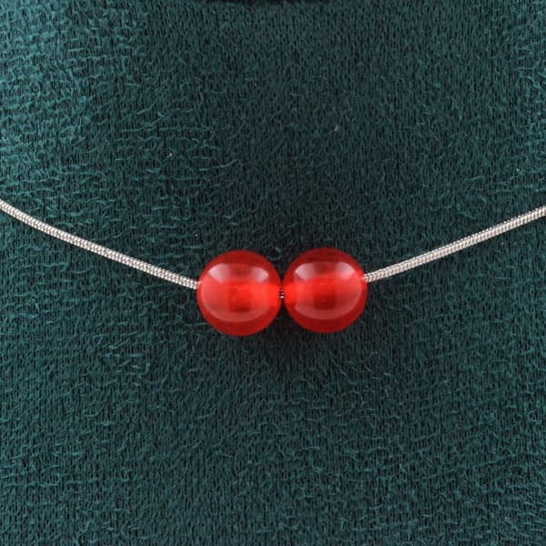 Halsband - A Bijoux - Röd kalcedon - 8 mm - Kjedja i rostfritt stål - 45 cm