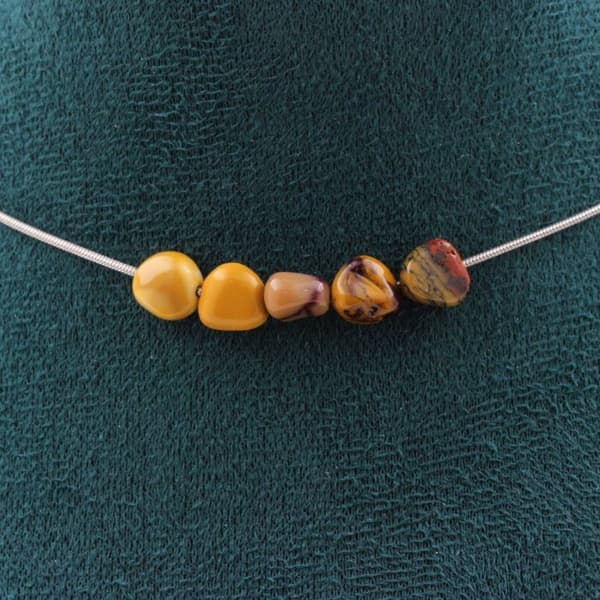 Halsband - ABIJOUX - Mookaite från Australien - 5 pärlor - Rostfritt stål - Anpassningsbar längd