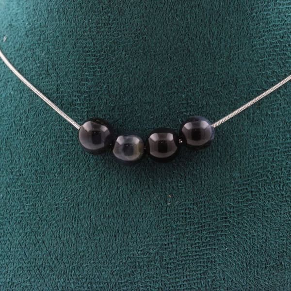 Collier - ABIJOUX - Oeil de faucon - 4 pärlor 8 mm - Rostfritt stål - Anpassningsbar storlek