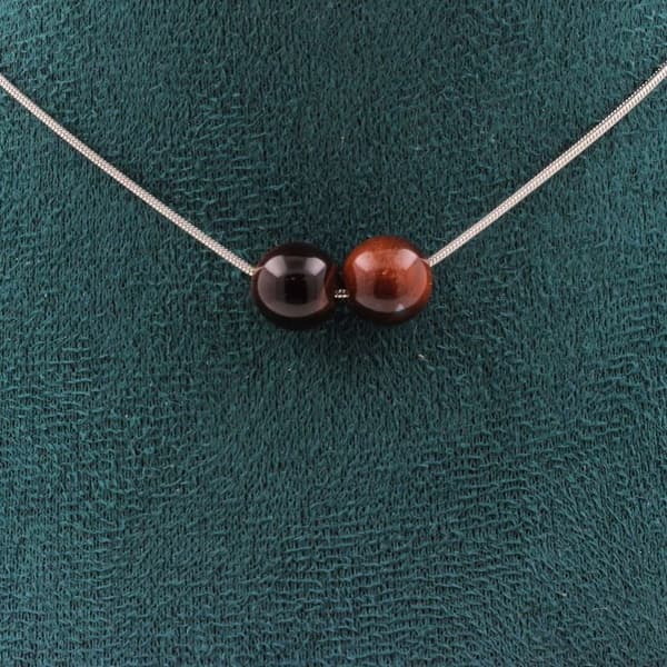 Collier - ABIJOUX - Oeil de Tigre rouge 8mm - Rostfritt stål - Unisex - 45cm