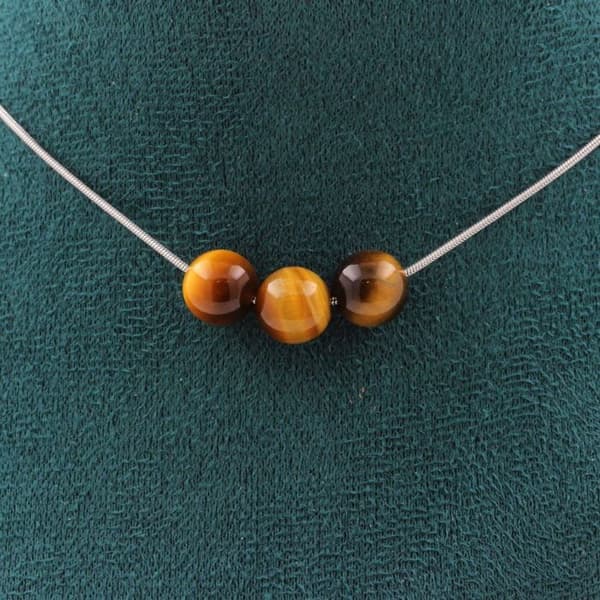 Halsband - ABIJOUX - Tigeröga - 3 pärlor 8 mm - Rostfritt stål - Anpassningsbar storlek