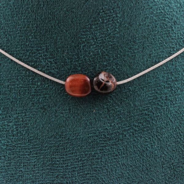 Halsband - ABIJOUX - Röd Tigereye - Rostfritt stål - Anpassningsbar längd - Unisex