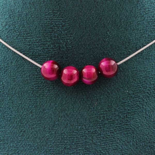 Collier - ABIJOUX - Oeil de Tigre fuchsian 8 mm - Rostfritt stål - Anpassningsbar längd - Unisex