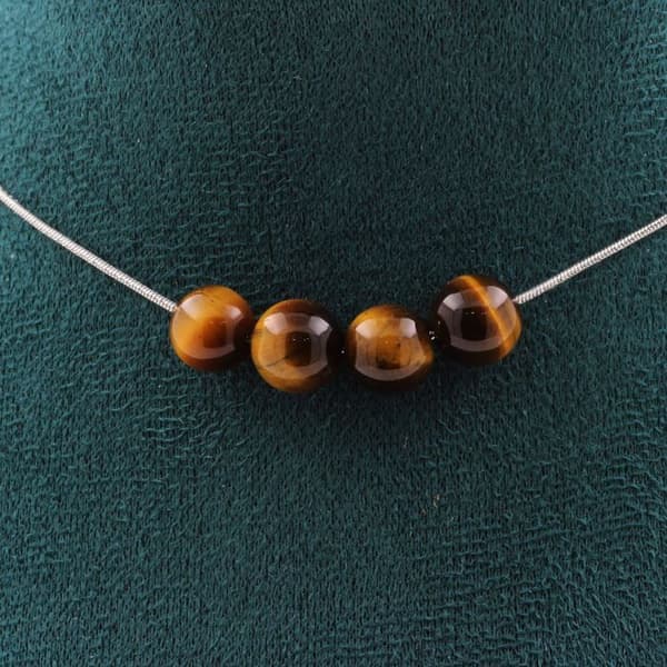 Halsband - ABIJOUX - Oculi Tigri - 4 pärlor 8 mm - Rostfritt stål - Anpassningsbar storlek