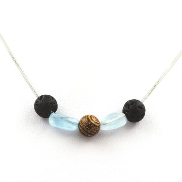 Collier - ABIJOUX - Lavepärlor 8 mm - Aigue-Marine från Brasilien - Rostfritt stål - Unisex