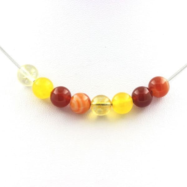 Halsband - ABIJOUX - Randig agate, gul, röd och citrin - Rostfritt stål - Valfri längd
