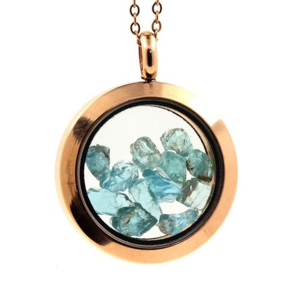 Collier - ABIJOUX - Médaillon 20 mm - Apatit Paraiba - Rostfritt stål - Flytande glas