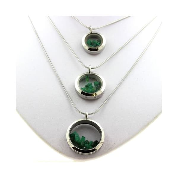 Collier - ABIJOUX - Rå emeralder - Kristallpendant - Rostfritt stål - Silverfärgad