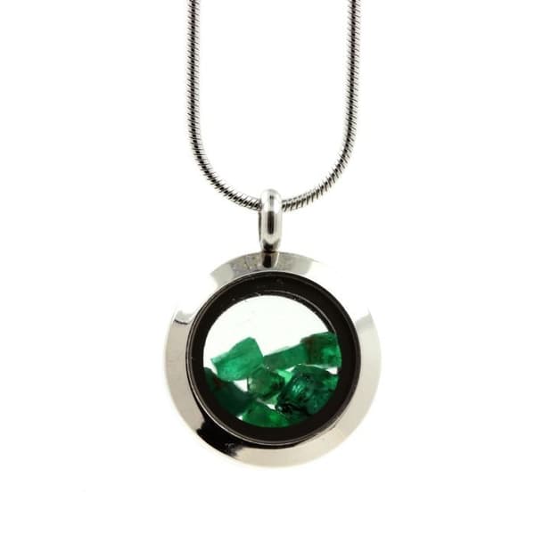 Collier - ABIJOUX - Rå emeralder - Kristallpendant - Rostfritt stål - Silverfärgad