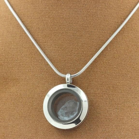 Collier - ABIJOUX - Rå akvamarin - Pärla 30 mm - Rostfritt stål - Silverfärgad